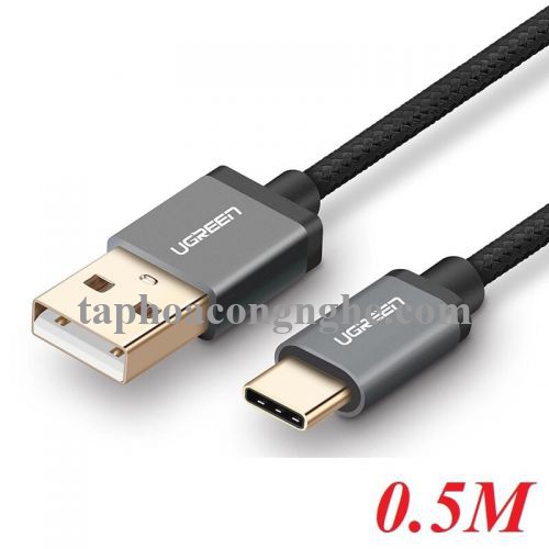 Ugreen 30879 0.5M 3A Màu Đen Cáp USB TypeC sang USB 2.0 Hỗ trợ sạc nhanh dây bên Nylon US174 30030879